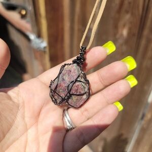 Handmade Raw Ruby copper wrapped Necklace